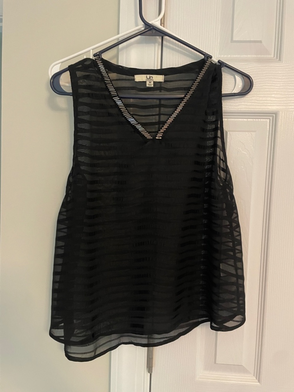 Ya Los Angeles Black Sheer Striped V-Neck Camisole with Metallic Trim
